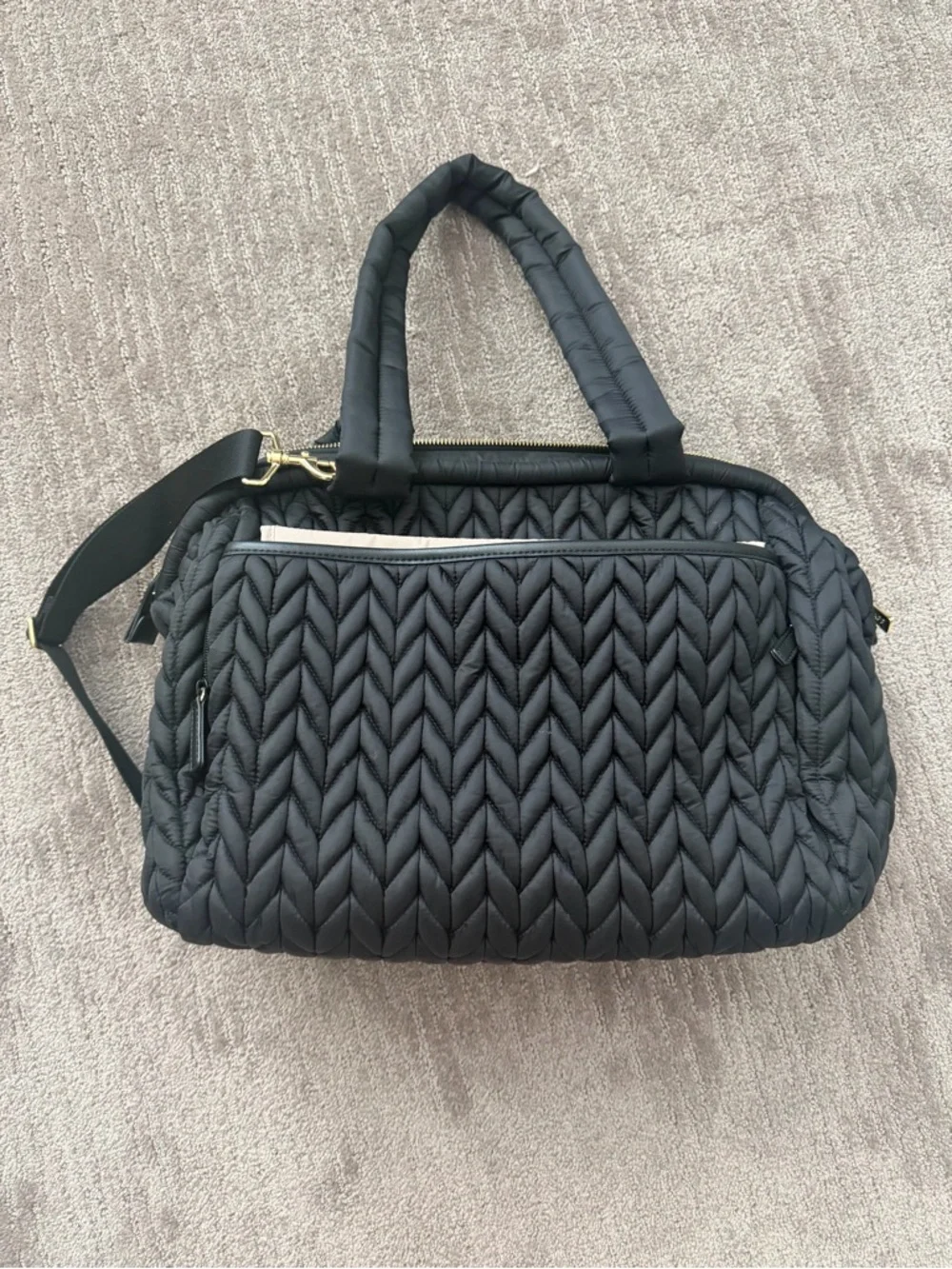 Quilted Black Baby Bag Tote with Detachable Shoulder Strap